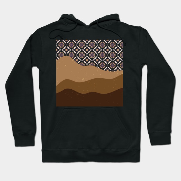 Contemporary abstract landscape mountains and hills with geometric seamless pattern background digital design illustration Hoodie by My Black Dreams